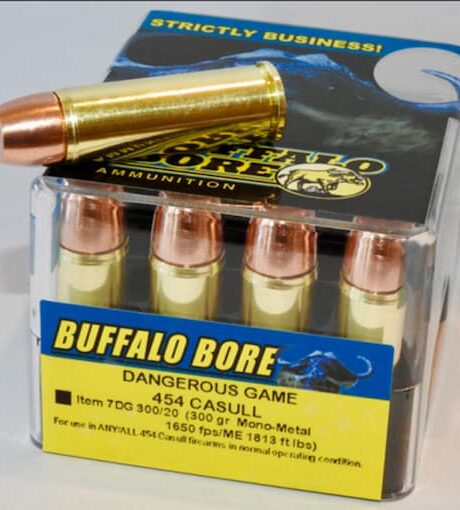 Buffalo Bore Dangerous Game 454 Casull Ammo 300 Grain Lehigh Match Solid Flat Nose Lead Free Box of 20