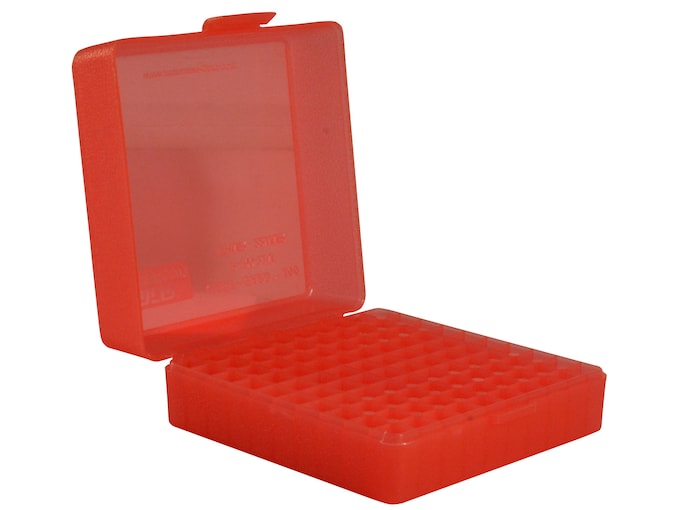MTM Flip Top Ammo Box 22 Magnum, 17 HMR 100-Round Plastic Clear Red