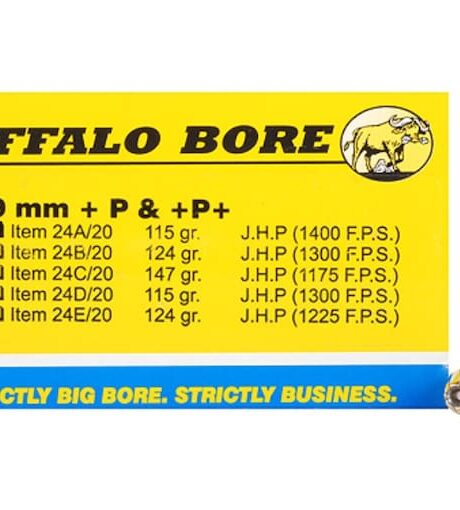 Buffalo Bore 9mm Luger +P+ Ammo 115 Grain Jacketed Hollow Point Box of 20