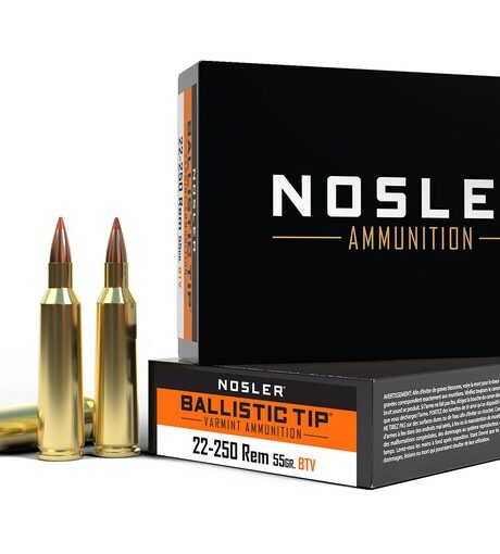 Nosler BT Varmint 22-250 Remington Ammo 55 Grain Nosler Ballistic Tip Polymer Tip Box of 20
