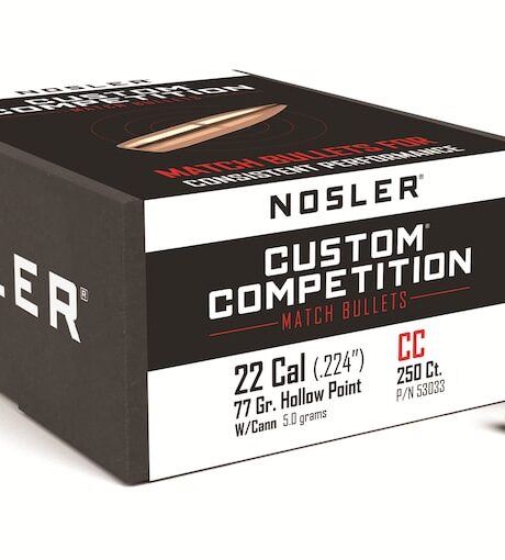 Nosler Custom Competition 22 Caliber (224 Diameter) Bullets 77 Grain Jacketed Hollow Point with Cannelure Box of 250