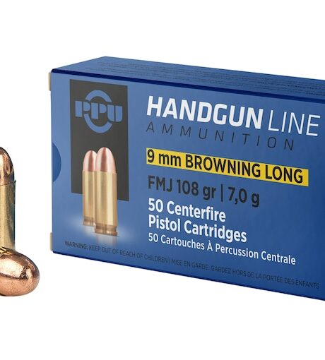 PPU 9mm Browning Long Ammo 108 Grain Full Metal Jacket Box of 50