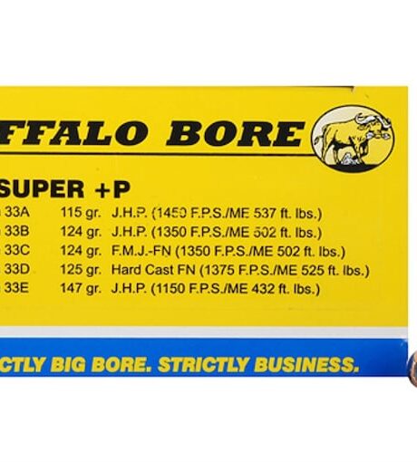 Buffalo Bore Outdoorsman 38 Super +P Ammo 115 Grain Jacketed Hollow Point Box of 20