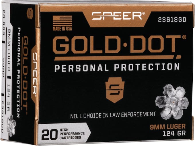 Speer Gold Dot 9mm Luger Ammo 124 Grain Bonded Jacketed Hollow Point