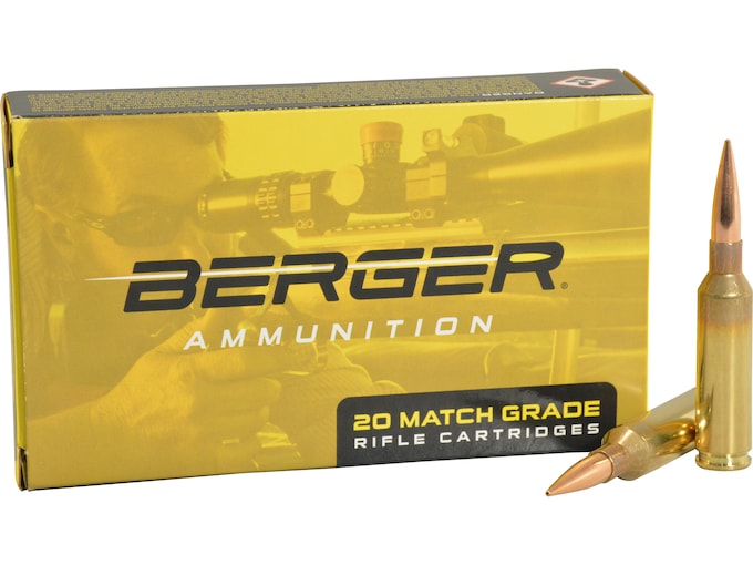 Berger Match Grade 6mm Creedmoor Ammo 105 Grain Berger Hybrid Target Jacketed Hollow Point Box of 20