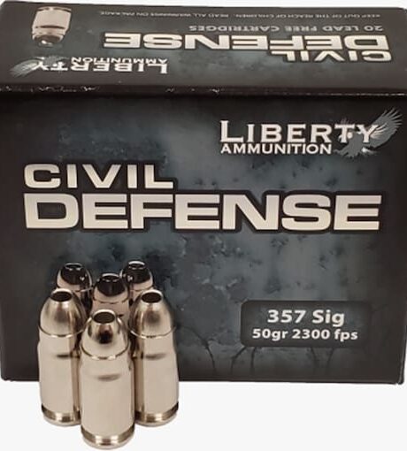 Liberty Ammunition Civil Defense 357 Sig Ammo 50 Grain Fragmenting Hollow Point Box of 20
