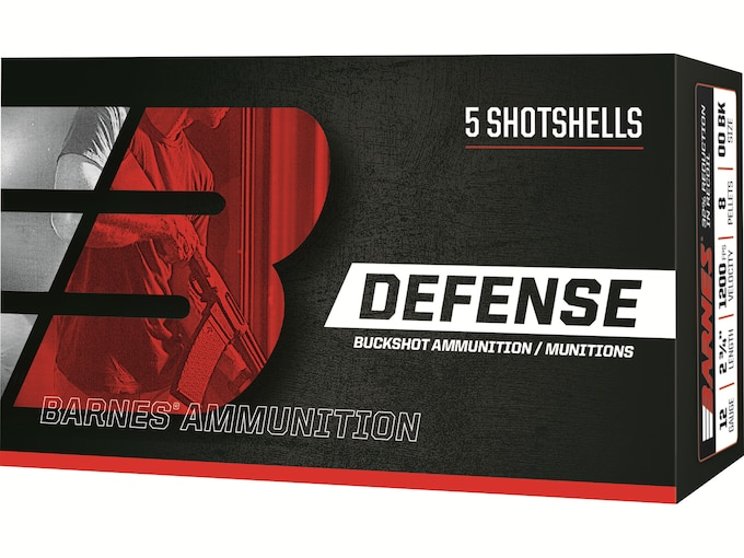 Barnes Defense 12 Gauge Ammo 2-3/4" #00 Buckshot 8 Pellets Box of 5