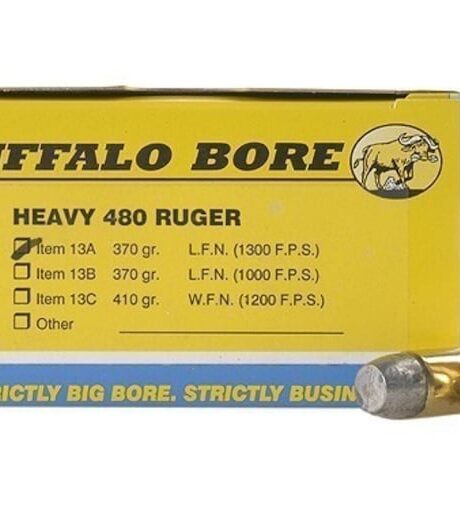 Buffalo Bore Outdoorsman 480 Ruger Ammo 370 Grain Flat Nose Box of 20