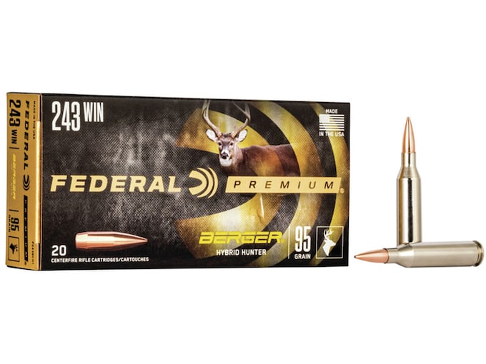Federal Premium 243 Winchester Ammo 95 Grain Berger Hybrid Hunter Jacketed Hollow Point Box of 20