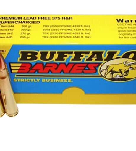 Buffalo Bore Supercharged 375 H&H Magnum Ammo 300 Grain Barnes TSX Solid Hollow Point Lead Free Box of 20