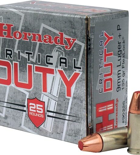 Hornady Critical Duty 9mm Luger +P Ammo 135 Grain Hornady FlexLock Polymer Tip Box of 25