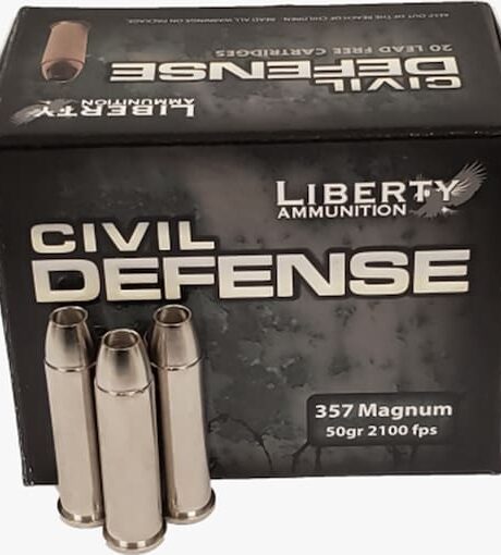 Liberty Ammunition Civil Defense 357 Magnum Ammo 50 Grain Fragmenting Hollow Point Lead Free Box of 20