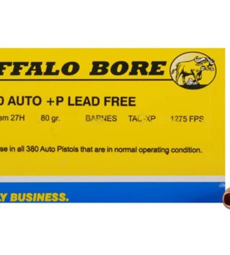 Buffalo Bore 380 ACP +P Ammo 80 Grain Barnes TAC-XP Solid Hollow Point Lead Free Box of 20