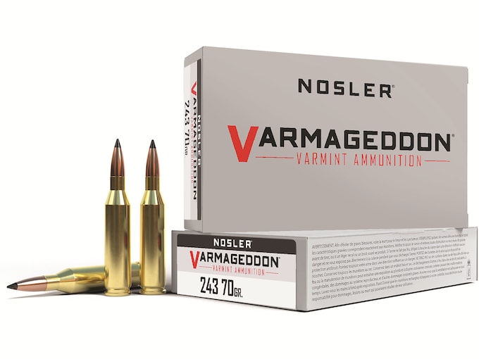 Nosler Varmageddon 243 Winchester Ammo 70 Grain Nosler Varmageddon Polymer Tip Box of 20