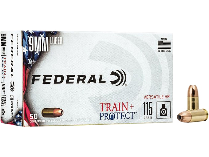 Federal Train + Protect 9mm Luger Ammo 115 Grain Federal Versatile Jacketed Hollow Point