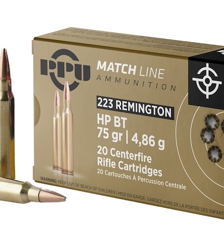 PPU Match 223 Remington Ammo 75 Grain Jacketed Hollow Point