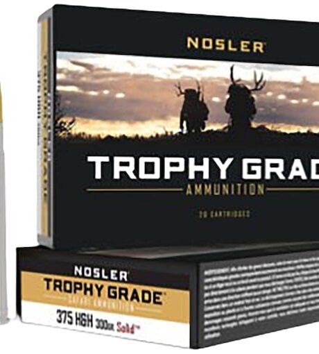 Nosler Safari 375 H&H Magnum Ammo 300 Grain Nosler Solid Solid Round Nose Lead Free Box of 20