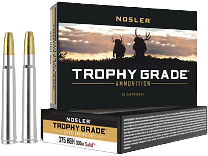 Nosler Safari 375 H&H Magnum Ammo 300 Grain Nosler Solid Solid Round Nose Lead Free Box of 20