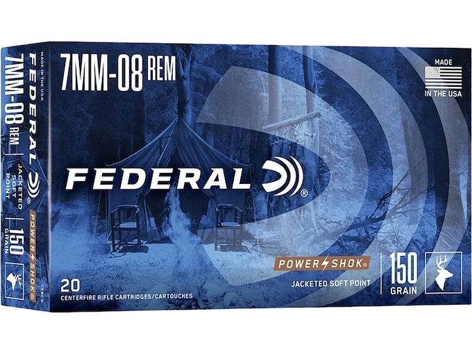 Federal Power-Shok 7mm-08 Remington Ammo 150 Grain Jacketed Soft Point Box of 20