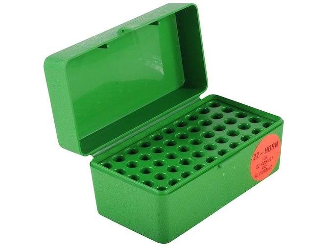 MTM Flip Top Ammo Box 22 Hornet, 223 Remington, 30 Carbine 50-Round Plastic Green