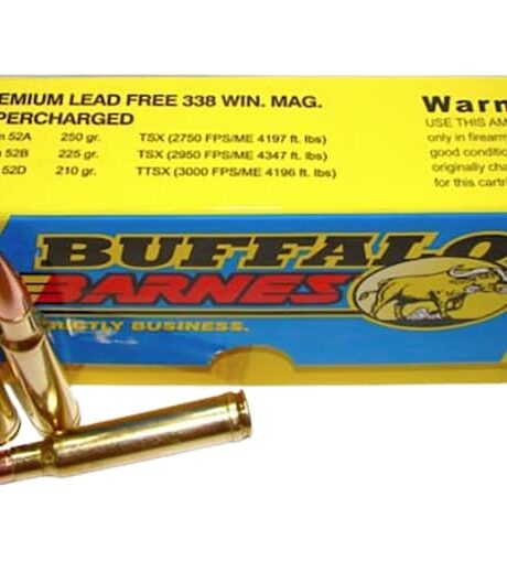 Buffalo Bore Supercharged 338 Winchester Magnum Ammo 250 Grain Barnes TSX Solid Hollow Point Lead Free Box of 20