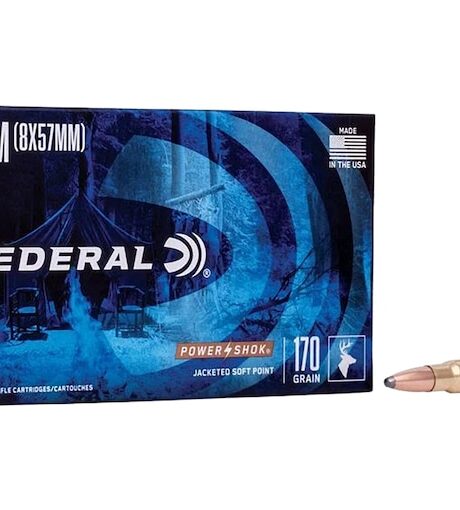 Federal Power-Shok 8x57mm JS Mauser (8mm Mauser) (323 Diameter) Ammo 170 Grain Jacketed Soft Point Box of 20