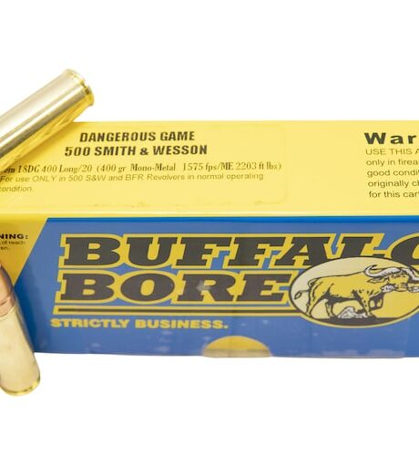 Buffalo Bore Dangerous Game 500 S&W Magnum Ammo 400 Grain Lehigh Match Solid Flat Nose Lead Free Box of 20