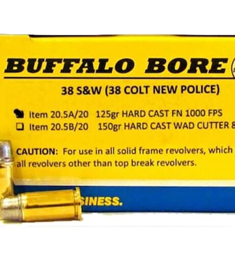 Buffalo Bore 38 S&W Ammo 125 Grain Hard Cast Lead Flat Nose Box of 20