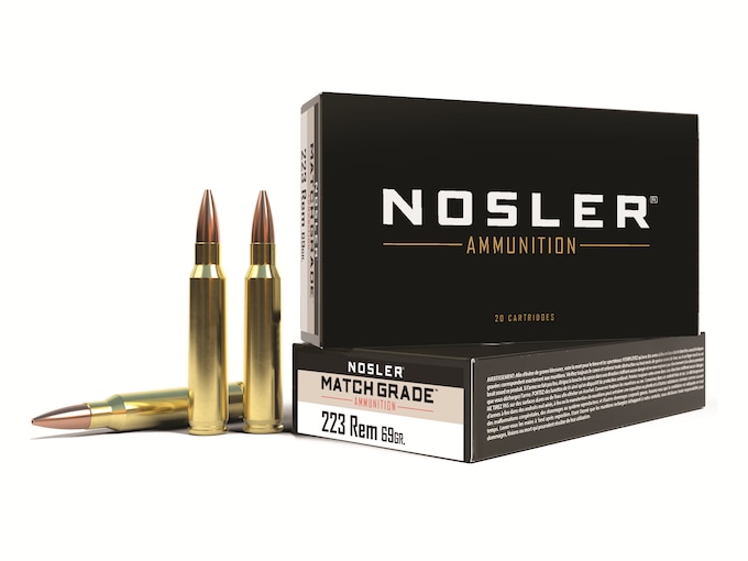 Nosler Match Grade 223 Remington Ammo 69 Grain Nosler Custom Competition Jacketed Hollow Point Box of 20