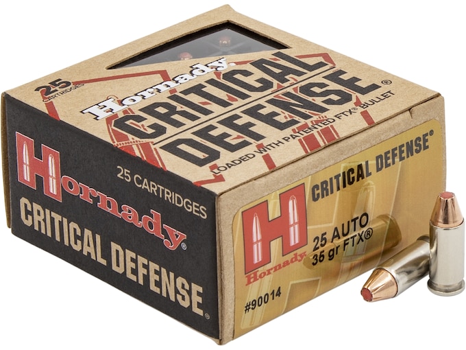 Hornady Critical Defense 25 ACP Ammo 35 Grain Hornady FTX Polymer Tip Box of 25