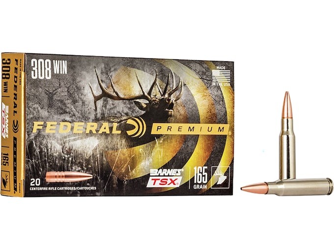 Federal Premium 308 Winchester Ammo 165 Grain Barnes Triple-Shock X Solid Hollow Point Lead Free Box of 20