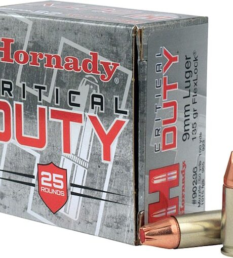 Hornady Critical Duty 9mm Luger +P Ammo 124 Grain Hornady FlexLock Polymer Tip Box of 25