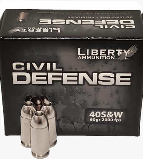Liberty Ammunition Civil Defense 40 S&W Ammo 60 Grain Fragmenting Hollow Point Lead Free Box of 20