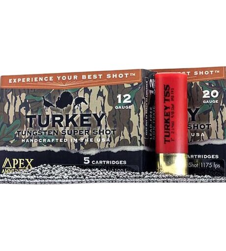 Apex Ammunition Turkey TSS Mossy Oak Greenleaf Blend 12 Gauge Ammo 3" #9 and #10 Tungsten Shot 2-1/4 oz Box of 5