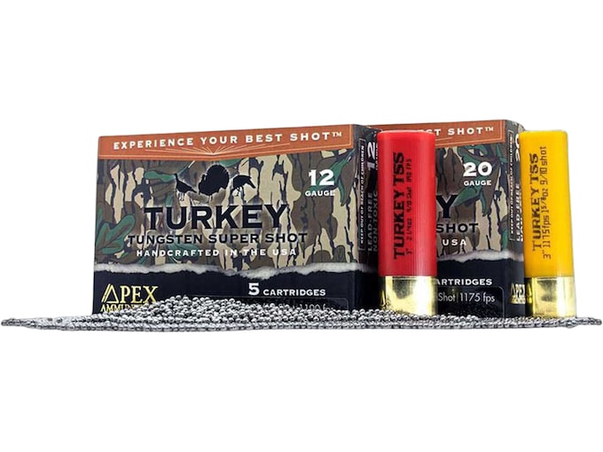 Apex Ammunition Turkey TSS Mossy Oak Greenleaf Blend 20 Gauge Ammo 3" #9 and #10 Tungsten Shot 1-5/8 oz Box of 5