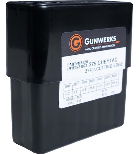 Gunwerks 375 CheyTac Ammo 377 Grain Cutting Edge MTAC Solid Lead Free Box of 10