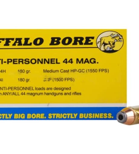 Buffalo Bore Anti Personnel 44 Remington Magnum Ammo 180 Grain Jacketed Hollow Point Box of 20