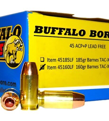 Buffalo Bore 45 ACP +P Ammo 160 Grain Barnes TAC-XP Solid Hollow Point Lead Free Box of 20
