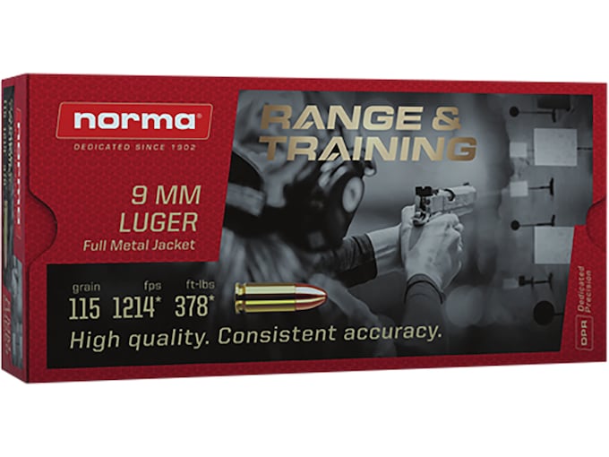 Norma Range & Training 9mm Luger Ammo 115 Grain Full Metal Jacket