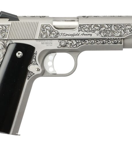 Springfield Armory 1911 Tyler Gun Works Garrison Premier Grade 45 ACP Pistol 5" Barrel 7+1 Round Engraved Stainless Slide Ebony Black Grip Stainless Frame