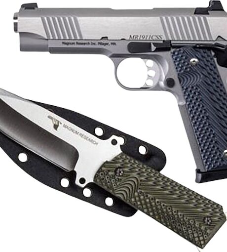 Magnum Research Desert Eagle 1911 Commander 45 ACP Pistol 4.33" Barrel 8+1 Round Stainless Steel Slide Gray/Black Grip Stainless Steel Frame Knife Combo