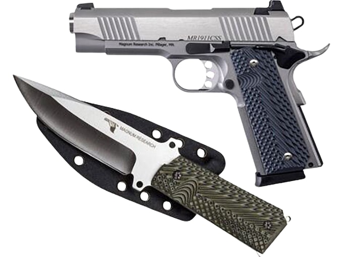 Magnum Research Desert Eagle 1911 Commander 45 ACP Pistol 4.33" Barrel 8+1 Round Stainless Steel Slide Gray/Black Grip Stainless Steel Frame Knife Combo