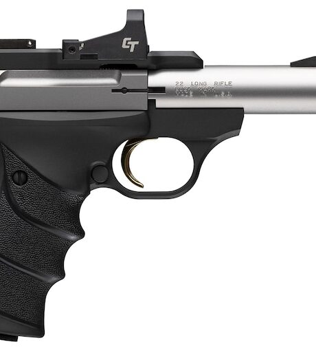 Browning Buck Mark Micro Bull 22LR Pistol 4.4" Threaded Barrel 10+1 Round Stainless Slide Black Grip Black Frame Crimson Trace Red Dot Sight