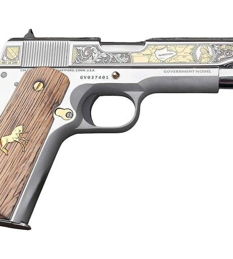 Colt 1911 Daniel Boone 45 ACP Pistol 5" Barrel 8+1 Round Engraved Stainless Slide Wood Grip Stainless Polished Frame
