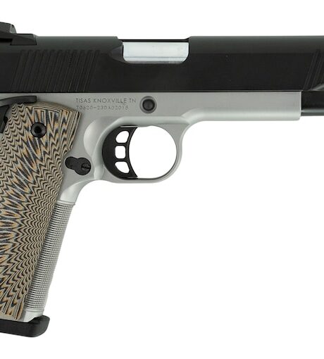 Tisas 1911 D10 FO 10mm Auto Pistol 5" Barrel 8+1 Round Cerakote Black Slide Black/Tan Grip Stainless Steel Frame