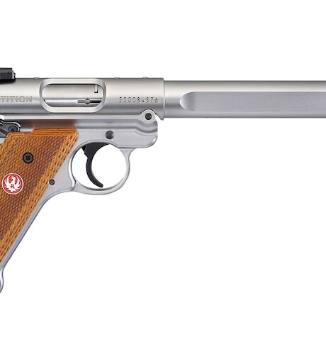 Ruger Mark IV Competition 22LR Pistol 6.88" Barrel 10+1 Round Stainless Slide Wood Grip Stainless Frame
