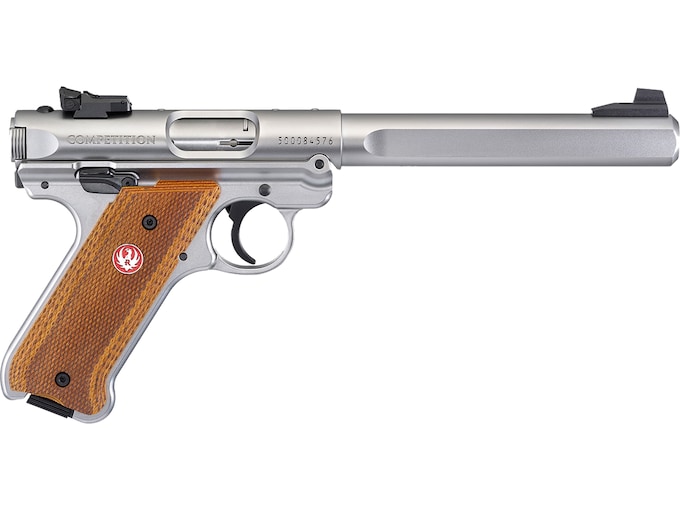 Ruger Mark IV Competition 22LR Pistol 6.88" Barrel 10+1 Round Stainless Slide Wood Grip Stainless Frame