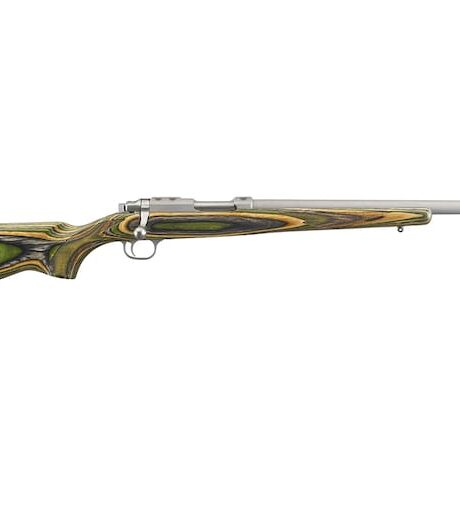 Ruger 77/17 Bolt Action Rifle 17 Winchester Super Magnum 18.5" Matte Stainless Threaded Barrel Matte Stainless Frame Laminate Field Stock