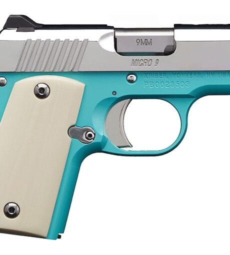 Kimber Micro 9 Bel Air 9mm Luger Pistol 3.15" Barrel 6+1 Round Polished Slide Ivory Grip Light Blue Frame