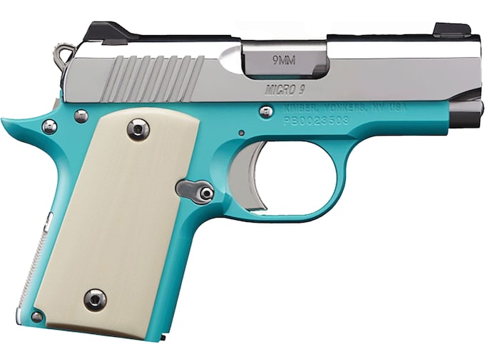 Kimber Micro 9 Bel Air 9mm Luger Pistol 3.15" Barrel 6+1 Round Polished Slide Ivory Grip Light Blue Frame